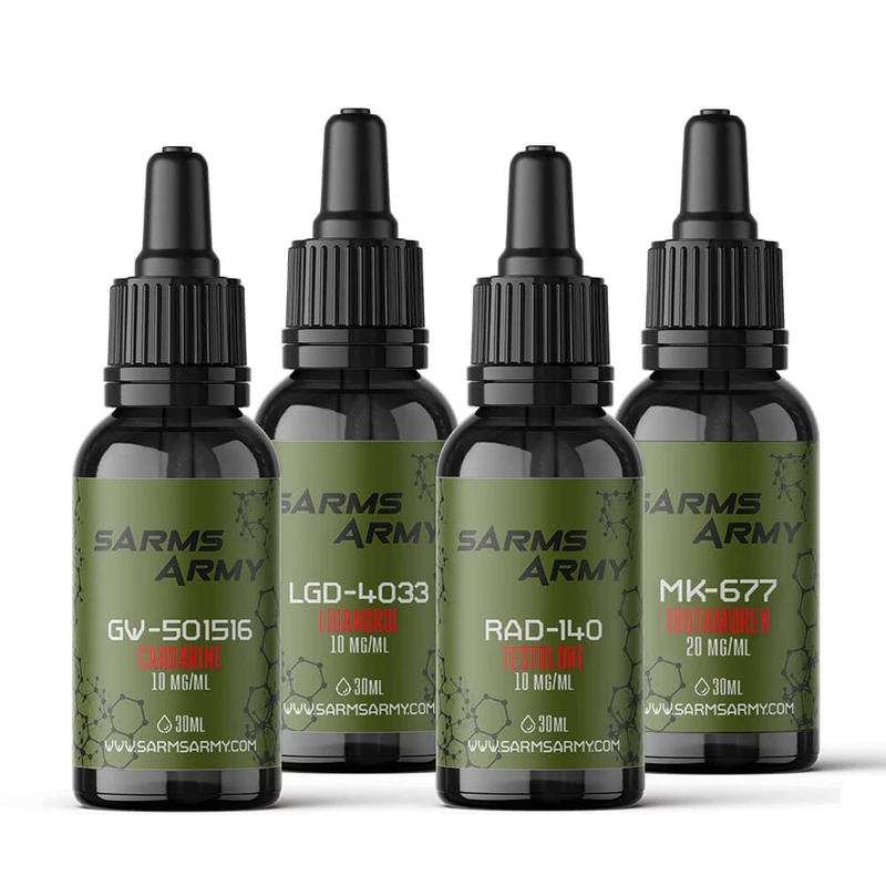 Alpha Stack with RAD-140, MK-677, LGD-4033 and GW-501516 bottles by SARMs Army