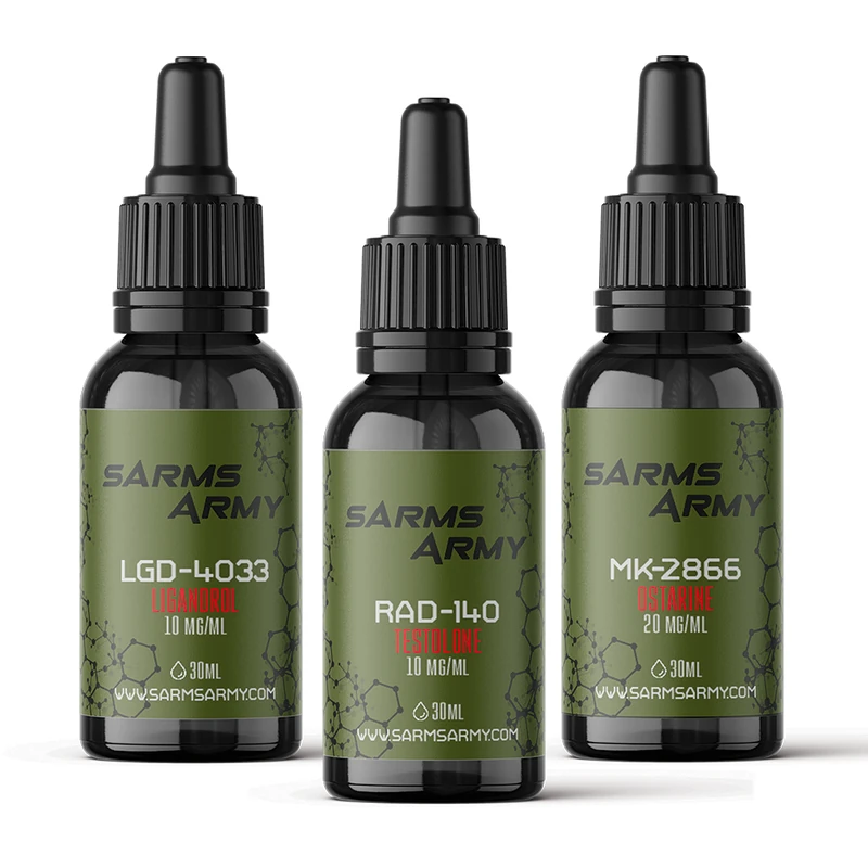Mass Bulking Stack with MK-2866, RAD-140 and LGD-4033 bottles by SARMs Army