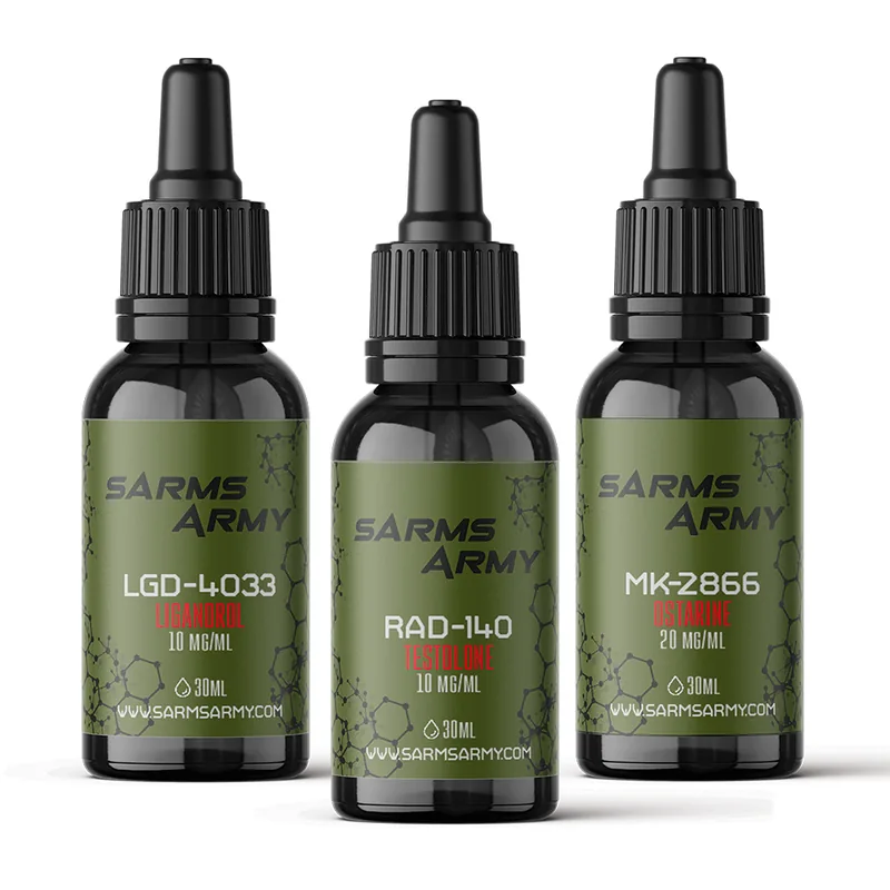Mass Bulking Stack with MK-2866, RAD-140 and LGD-4033 bottles by SARMs Army