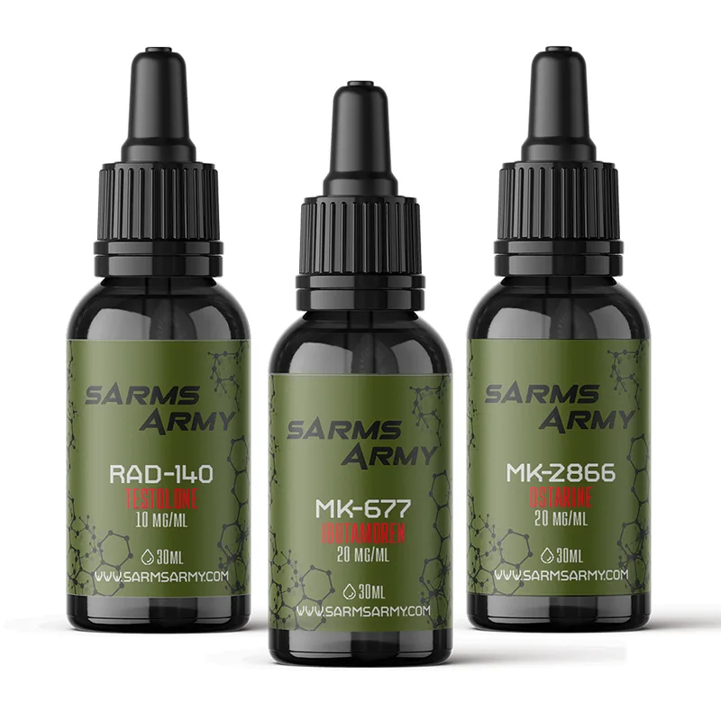 SARM Muscle Stack with RAD-140, MK-677 and MK-2866 bottles by SARMs Army